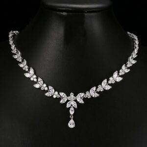 Elegant Long Horse-Eye Waterdrop Zircon Platinum Necklace