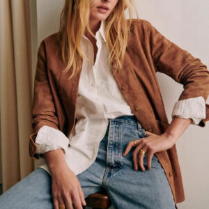 Shawl-collar Suede-like Faux Leather Shirt Jacket